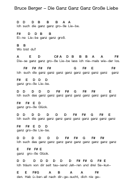 Bruce Berger - Die Ganz Ganz Ganz Große Liebe Piano letter notes by Misc Unsigned Bands - Arr.Hula