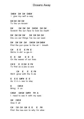 Oceans Away Piano letter notes by Solitude - Arr.Evejob