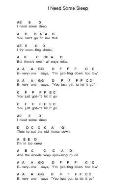 I Need Some Sleep Piano letter notes by Eels - Arr.Malclaude