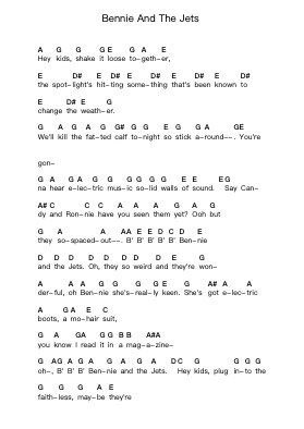 Bennie And The Jets 鋼琴字母譜由 Elton John - 編曲 Wanbooth