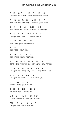 Im Gonna Find Another You Piano letter notes by John Mayer - Arr.Waygrid