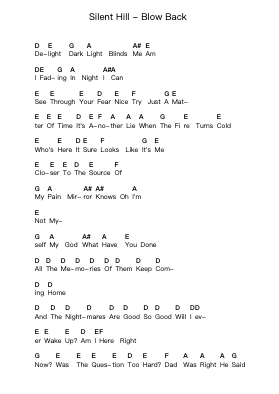 Silent Hill - Blow Back Piano letter notes by Misc Computer Games - Arr.Graycie Scob