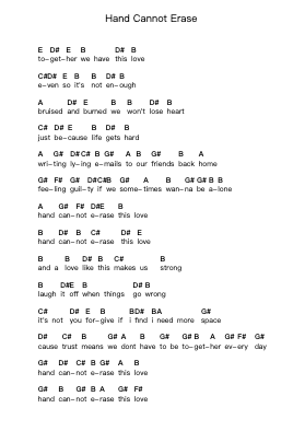 Hand Cannot Erase Piano letter notes by Steven Wilson - Arr.Holmesmax