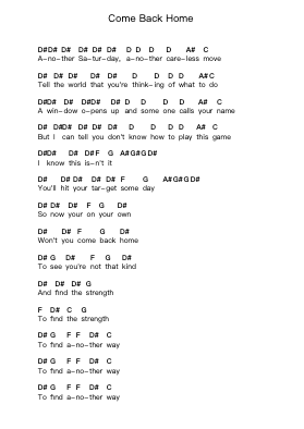 Come Back Home Piano letter notes by Two Door Cinema Club - Arr.Lisean