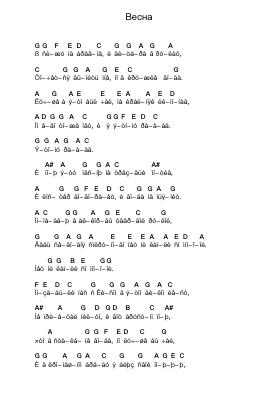 Весна Piano letter notes by 5'nizza - Arr.Calthel Chafra