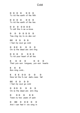 Cold पियानो पत्र नोट्स द्वारा At the Gates - Arr.Saulnick Huddon