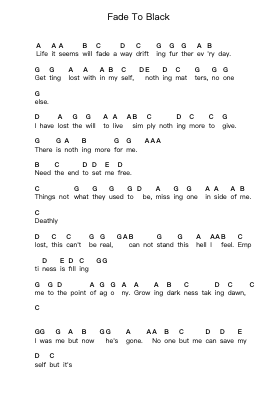 Fade To Black ピアノの音符 by Metallica - Arr.Temvogt Roblome