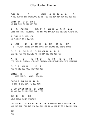 City Hunter Theme Piano letter notes by Misc Cartoons - Arr.Maudtance Waybert