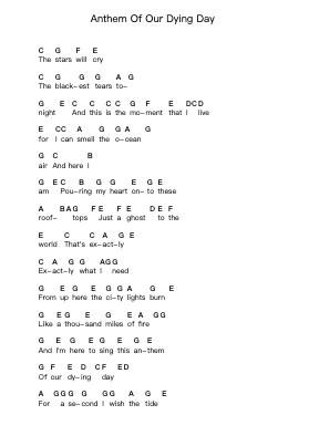 Anthem Of Our Dying Day Piano letter notes by Story of the Year - Arr.Alkerr Wolfclife