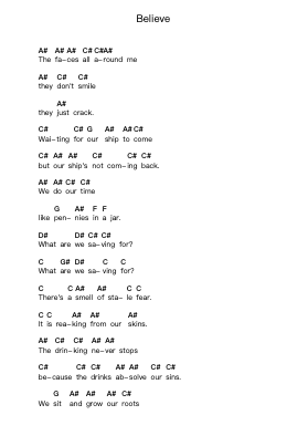 Believe Piano letter notes by The Bravery - Arr.Rayward