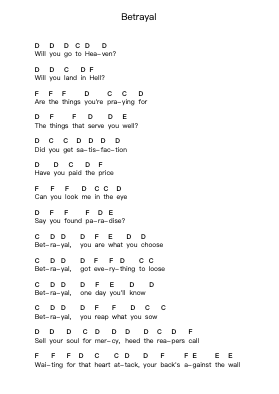Betrayal Notas de piano en letras por Halford - Arr.Reyblume Poundtor