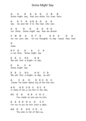 Some Might Say पियानो पत्र नोट्स द्वारा Oasis - Arr.Yetlup Hoybird