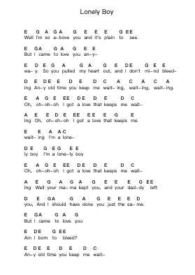 Lonely Boy Piano letter notes by The Black Keys - Arr.Keatsstowe Meyonng