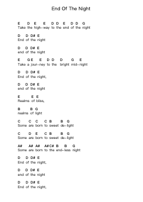 End Of The Night Klavierbuchstaben-Noten von The Doors - Arr.Beerthune