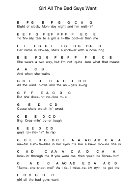 Girl All The Bad Guys Want Ноты для пиано в буквенном формате от Bowling for Soup - Arr.Peagrace Lensid