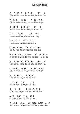 La Condesa Notes de lettres de piano par La Fortaleza - Arr.Aumeo Glennrine