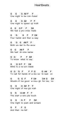 Heartbeats Piano letter notes by José González - Arr.Joannes Nohan