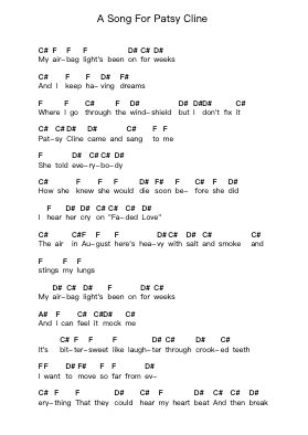 A Song For Patsy Cline Piano letter notes by The Wonder Years - Arr.Chamtra
