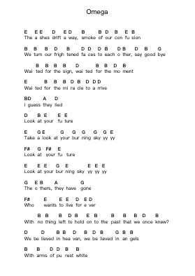 Omega Piano letter notes by Bruce Dickinson - Arr.Latbel Conler
