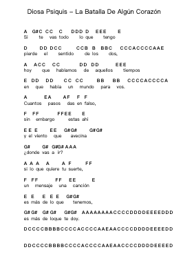Diosa Psiquis - La Batalla De Algún Corazón Piano letter notes by Misc Unsigned Bands - Arr.Totience Queesom