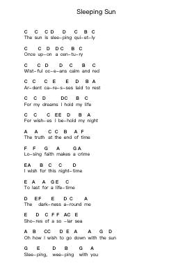 Sleeping Sun Piano letter notes by Nightwish - Arr.Duttdes Dawnpril