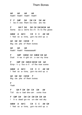 Them Bones Piano letter notes by Alice in Chains - Arr.Mauddam Linddice