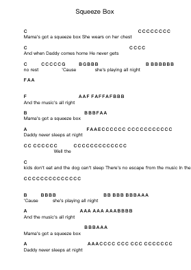 Squeeze Box Ghi chú đàn piano bởi The Who - Arr.Hooters Xenie