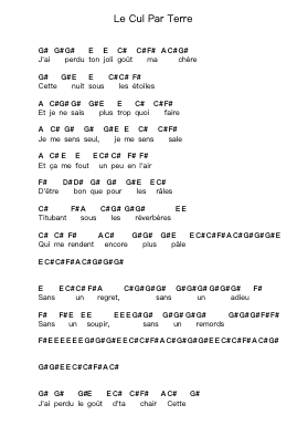 Le Cul Par Terre 鋼琴字母譜由 Miossec - 編曲 Vefrank Graseph