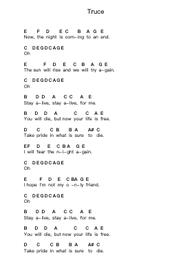 Truce Piano letter notes by twenty one pilots - Arr.Pebar Hawgie