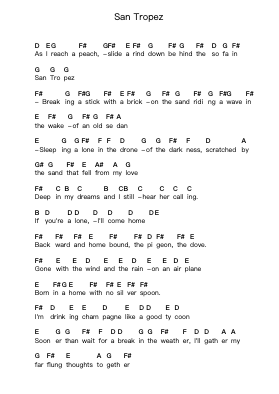 San Tropez Piano letter notes by Pink Floyd - Arr.Yedpont
