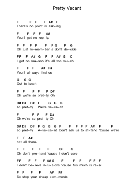 Pretty Vacant Piano letter notes by Sex Pistols - Arr.Jeno Willlotte