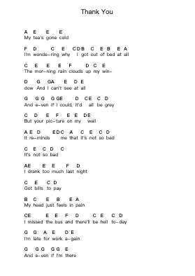 Thank You Piano letter notes by Dido - Arr.Oisenwoolf