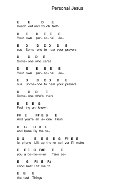 Personal Jesus Piano letter notes by Depeche Mode - Arr.Rodblair