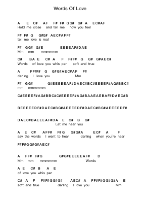 Words Of Love Piano letter notes by Buddy Holly - Arr.Houscar Moulwat
