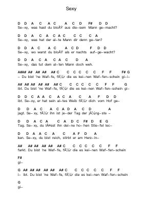 Sexy Piano letter notes by Marius Müller-Westernhagen - Arr.Faithevice