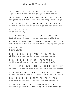 Gimme All Your Lovin Piano letter notes by ZZ Top - Arr.Binghugh