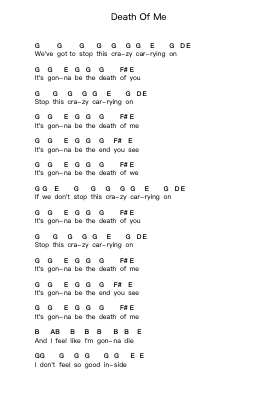 Death Of Me Piano letter notes by Ramones - Arr.Bisay