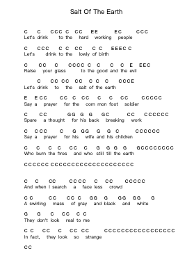 Salt Of The Earth Piano letter notes by The Rolling Stones - Arr.Gailmand