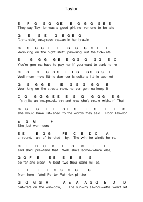 Taylor Note letterarie per pianoforte di Jack Johnson - Arr.Cookdunn