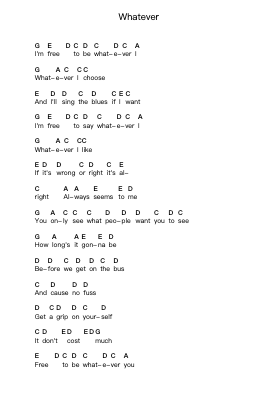 Whatever Catatan huruf piano oleh Oasis - Arr.Gasgreve Ausnal