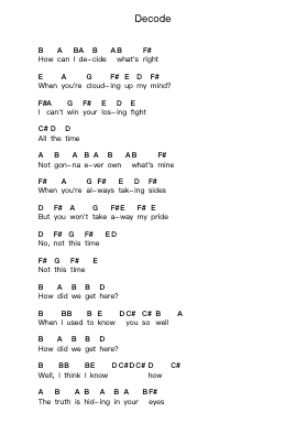 Decode 피아노 악보 Paramore - 편곡 Hulstone Lilsper