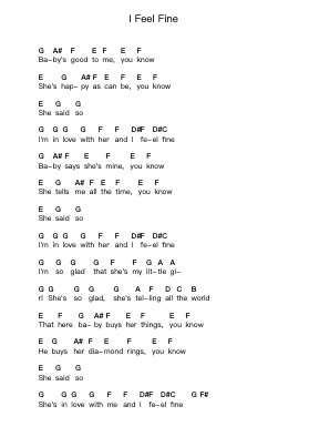 I Feel Fine โน้ตตัวอักษรเปียโนโดย The Beatles - Arr.Glosper
