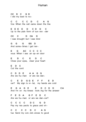 Human Ghi chú đàn piano bởi The Killers - Arr.Stelbush Freglas