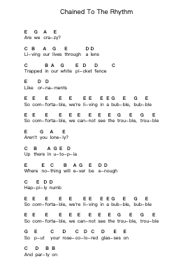 Chained To The Rhythm Piano letter notes by Katy Perry - Arr.Ribloor