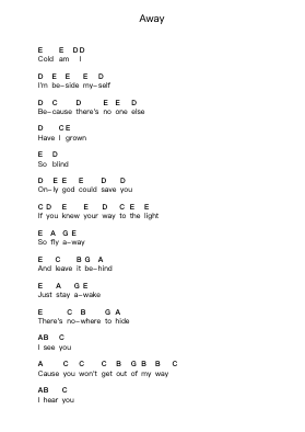 Away Piano letter notes by Breaking Benjamin - Arr.Jenrene Fares