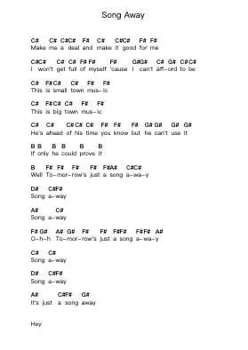 Song Away Piano letter notes by Hockey - Arr.Pistal