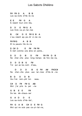 Les Sabots Dhélène Piano letter notes by Georges Brassens - Arr.Frednice Daveburns