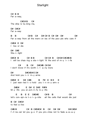 Starlight Ноты для пиано в буквенном формате от Muse - Arr.Alsriah