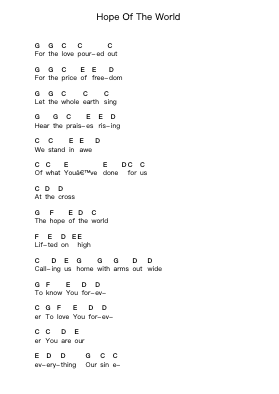 Hope Of The World Piano letter notes by Hillsong Worship - Arr.Pearroe