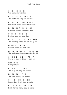 Feel For You Piano letter notes by Nightwish - Arr.Denuel Shirbill